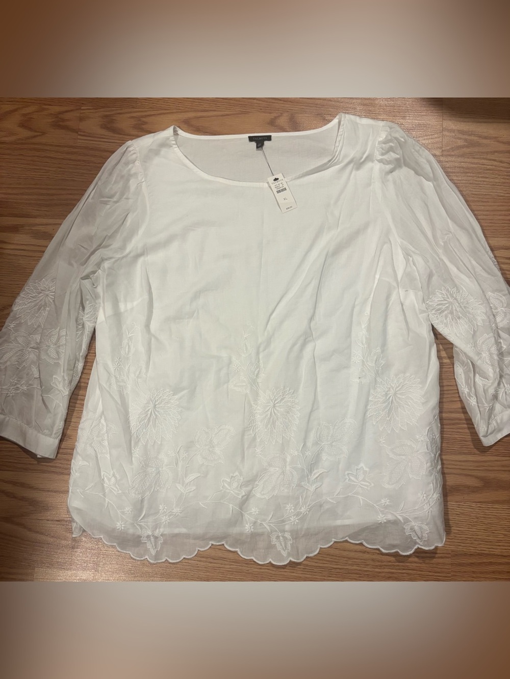 Talbots NWT White Embroidered Scoop-Neck Blouse size XL